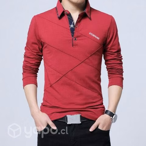 Polera Manga Larga Colores Informal Hombre Cuello - Imagen 4