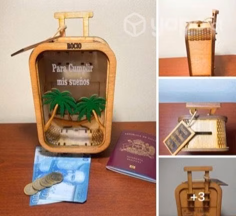 Alcancia de maleta de viaje,madera personalizada