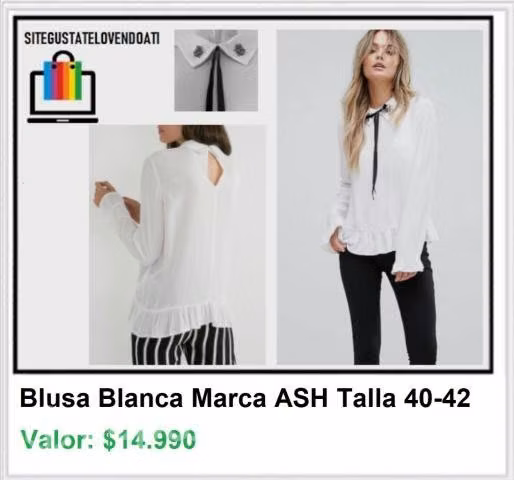 Blusa ASH Blanca con Aplicaciones en Cuello
