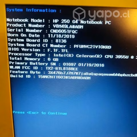 Notebook hp 250 g5