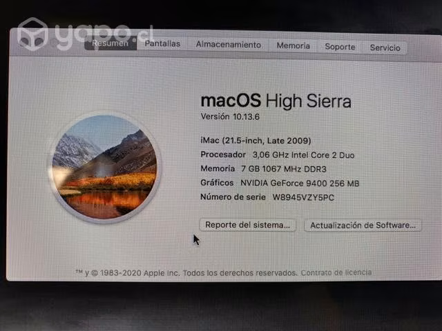 IMac 21,5 Intel core2 duo 3,06 gb 2009 7gb 500gb