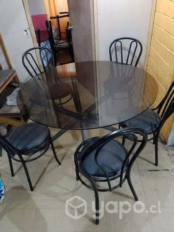 Comedor mesa de vidrio redonda grueso con 5 silla