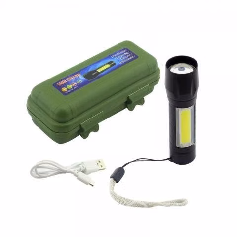 Linterna 1+1 LED Mini Tactica Metalica, Con Zoom,