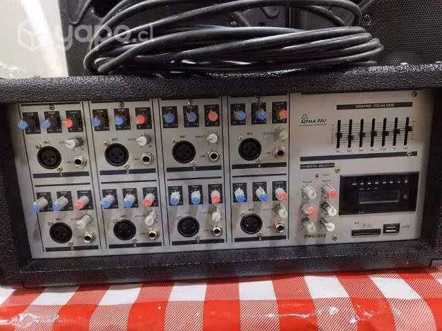 Mixer amplificador completo con cables y parlantes