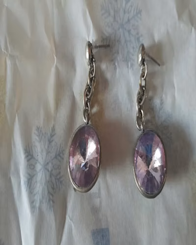 Aros Colgantes Piedra Rosa Usados - Imagen 2