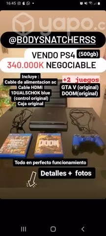Ps4 slim 500gb +2 juegos perfecto funcionamiento