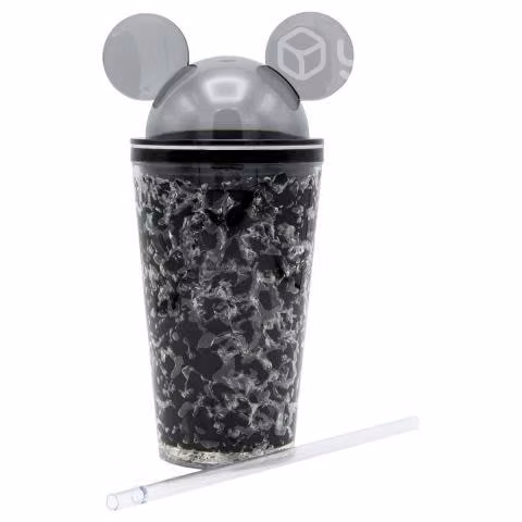 Vaso Negro Con Bombilla Diseño Minnie Con Orejas