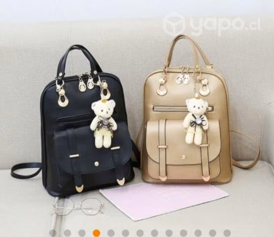 Cartera estilo Mochila, color Dorado con Osita - Imagen 3