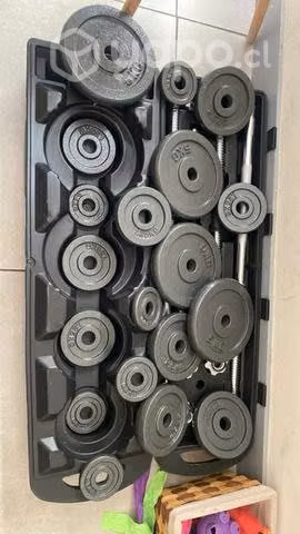 Barra y mancuernas 50kg en total