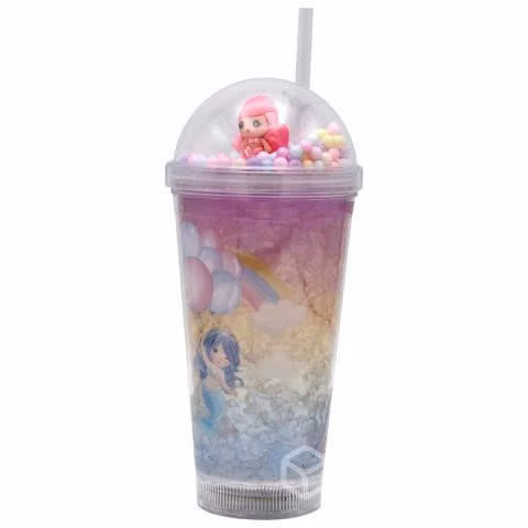 Vaso Bombilla Diseño Sirena Rosa Pelotitas y Luz