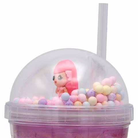 Vaso Bombilla Diseño Sirena Rosa Pelotitas y Luz