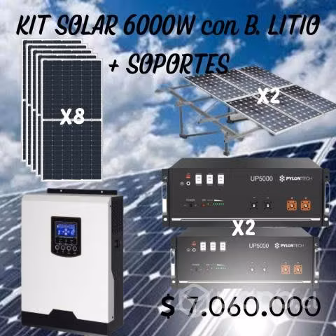 Kit solar con bateria litio + soportes 6000w