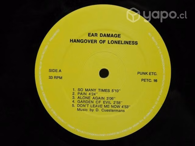 Vinilo Ear Damage The Hangover Of Loneliness 1989