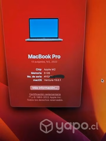 Macbook pro 13.3 M2 8gb ram 256 ssd