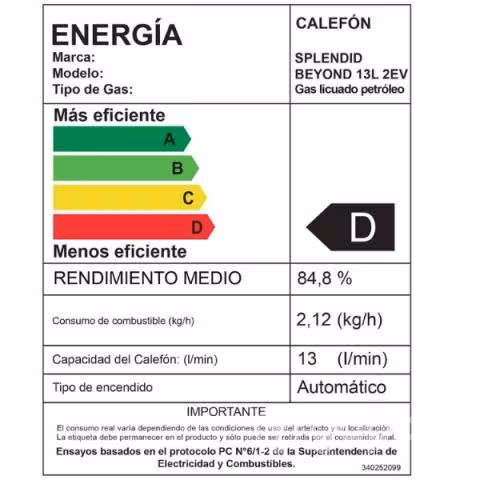 Calefont 13 litros Gas Licuado Splendid - Imagen 5
