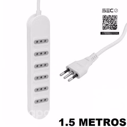 Alargador Electrico 1.5 Metros, 6 Entradas, Macrot