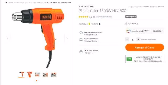 Pistola calor 1500W HG1500-B2C Black+Decker
