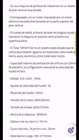 Taladro de banco PEDESTAL 20 mm 750 Watts TOTAL T
