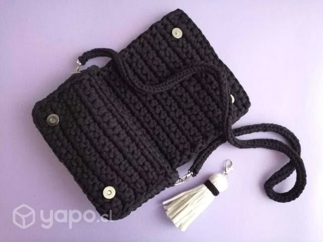 Cartera basic en trapillo negro con borla - Imagen 2