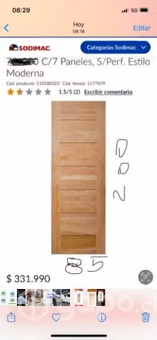 Puerta sólida Pino Radiata 7 paneles z85 x 200 - Imagen 3