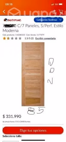 Puerta sólida Pino Radiata 7 paneles z85 x 200 - Imagen 4