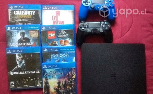 PS4 Slim + Controles y juegos