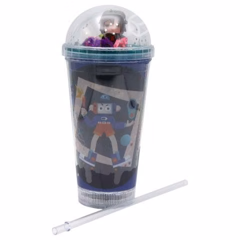 Vaso Diseño Robot Pelo Gris Con Glitter, Diamantes