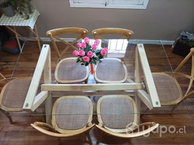 Comedor vidrio - madera, con 6 sillas - Imagen 3