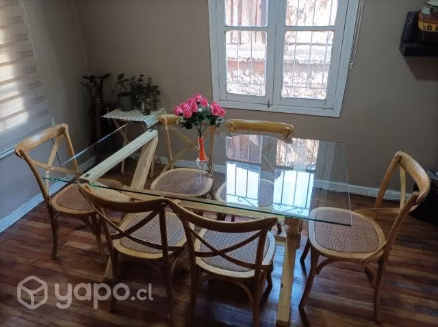 Comedor vidrio - madera, con 6 sillas - Imagen 2
