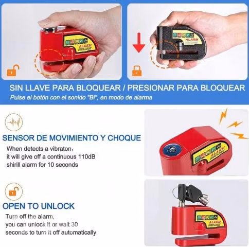Candado Alarma Para Disco Freno Moto + Cuerda Piol