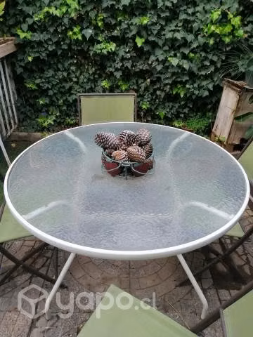 Mesa de vidrio para jardin con 3 sillas
