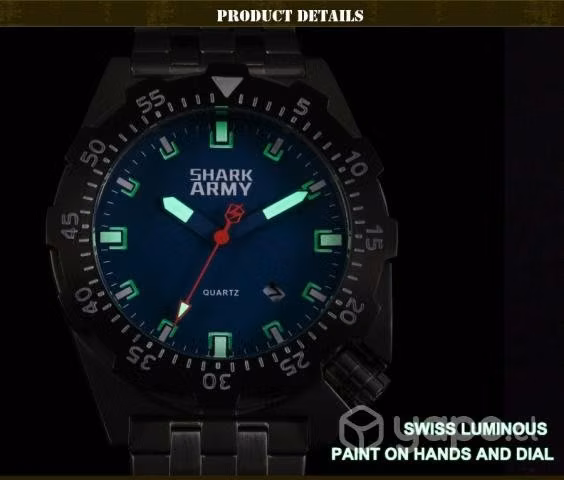 Reloj Shark Army luminoso 10 ATM azul surf militar
