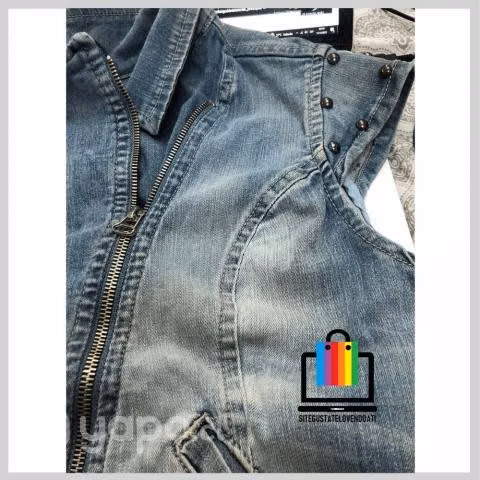 Chaqueta de Jeans Sin Mangas Cierre Metálico y Tac