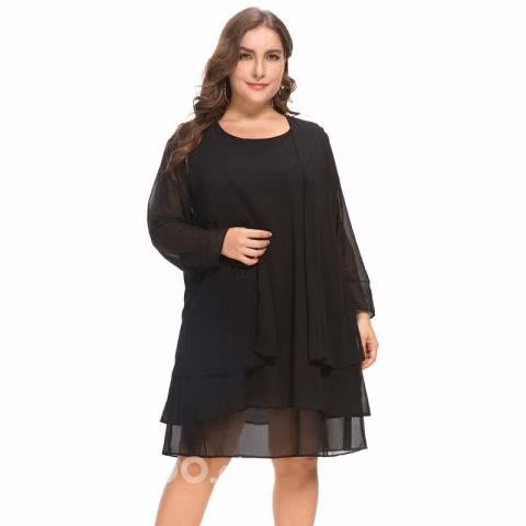 Vestido Fiesta Talla Grande Vg 45 Negro 2 Piezas