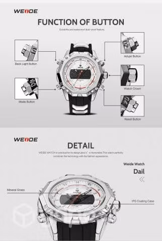 Reloj Weide analógico Digital alarma luz silicona