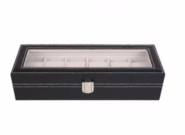 Organizador Para 6 Relojes Joyas Ecocuero Y Vidri