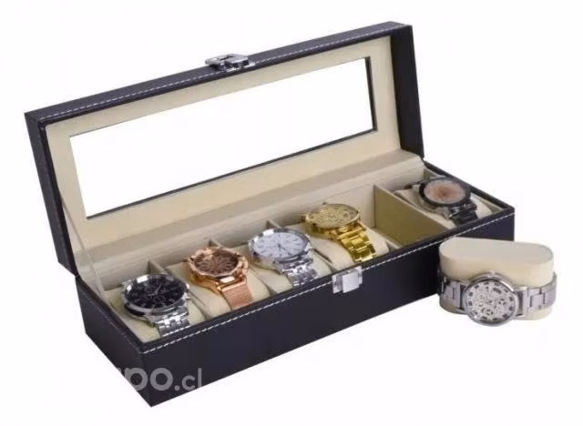 Organizador Para 6 Relojes Joyas Ecocuero Y Vidri