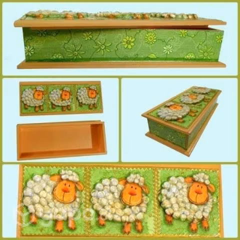Caja Ovejitas multiuso, hecha a mano, diseño único