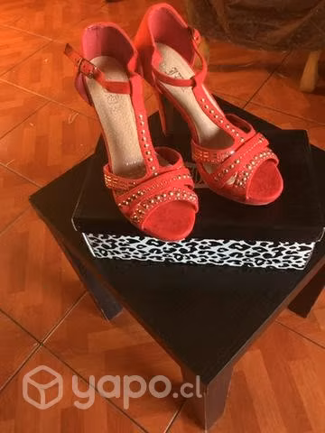 Sandalia taco alto, con plataforma,color Rojo,N*36