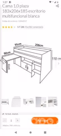 Cama 1 plaza con escritorio