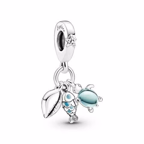 Charm colgante triple pescado, tortuga y concha