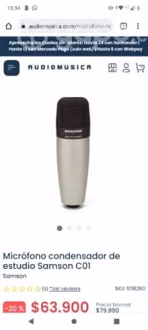 Micrófono Samson C01 Condensador