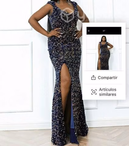 Vestido de gala lentejuelas talla L - Imagen 3