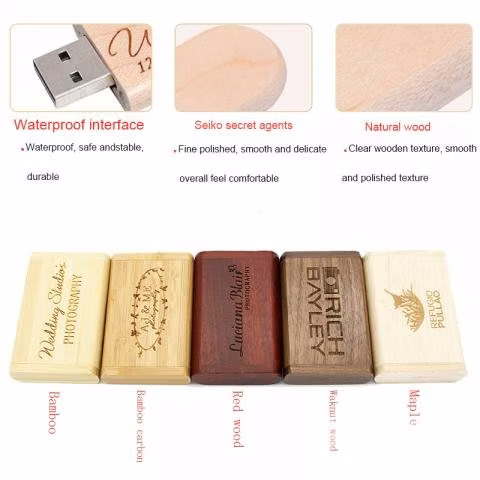 Pendrive 64 Gb Usb Madera Grabable + Estuche
