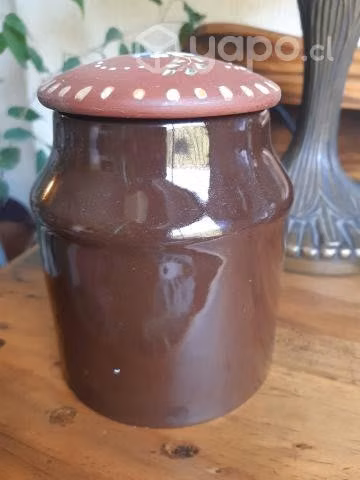 Frasco cerámica tapa de madera pintada a mano - Imagen 2
