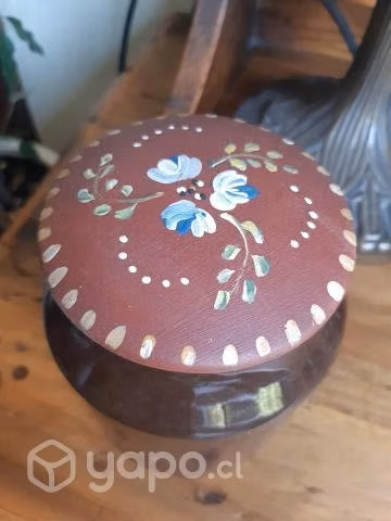 Frasco cerámica tapa de madera pintada a mano - Imagen 3