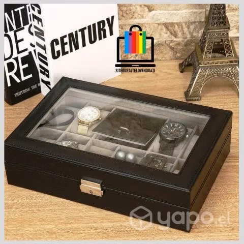 Caja Organizador 8 Reloj, Anillos y Joyero Interio