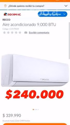 Aire acondicionado wifi 9000 btu 2 piezas