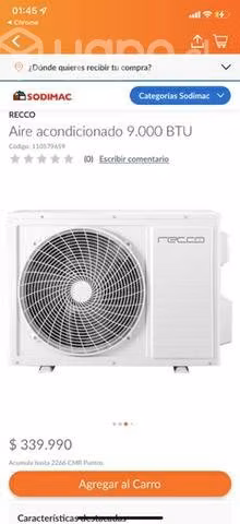 Aire acondicionado wifi 9000 btu 2 piezas