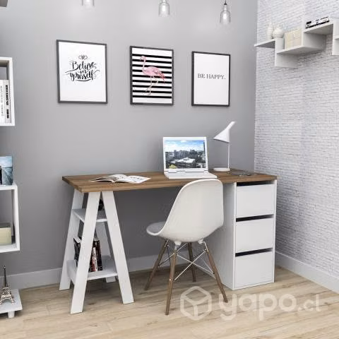 Mesa escritorio con cajonera blanco castaño